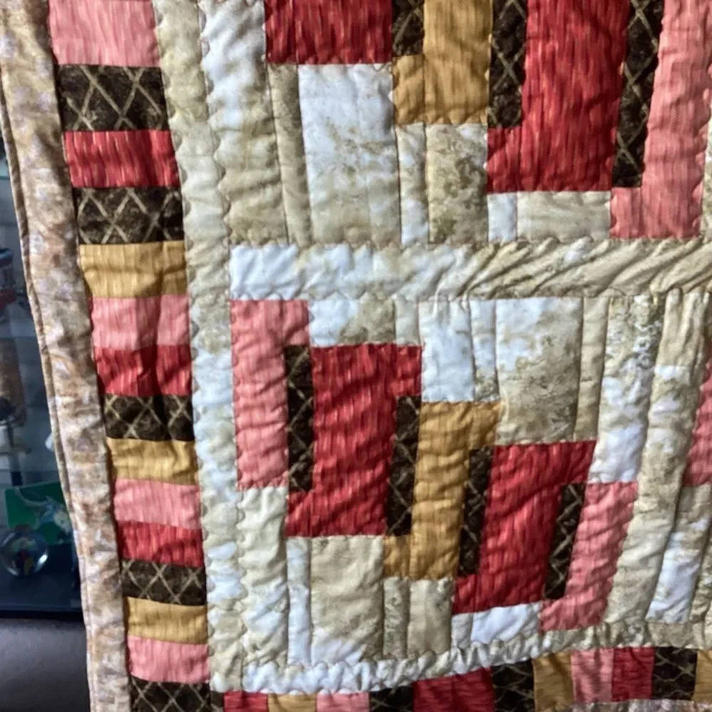 NWT. Hand Crafted Quilt in Pumpkin, Apricot, Browns and Golds